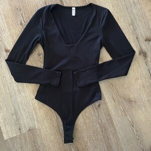 Free People Ribbed Black Bodysuit
